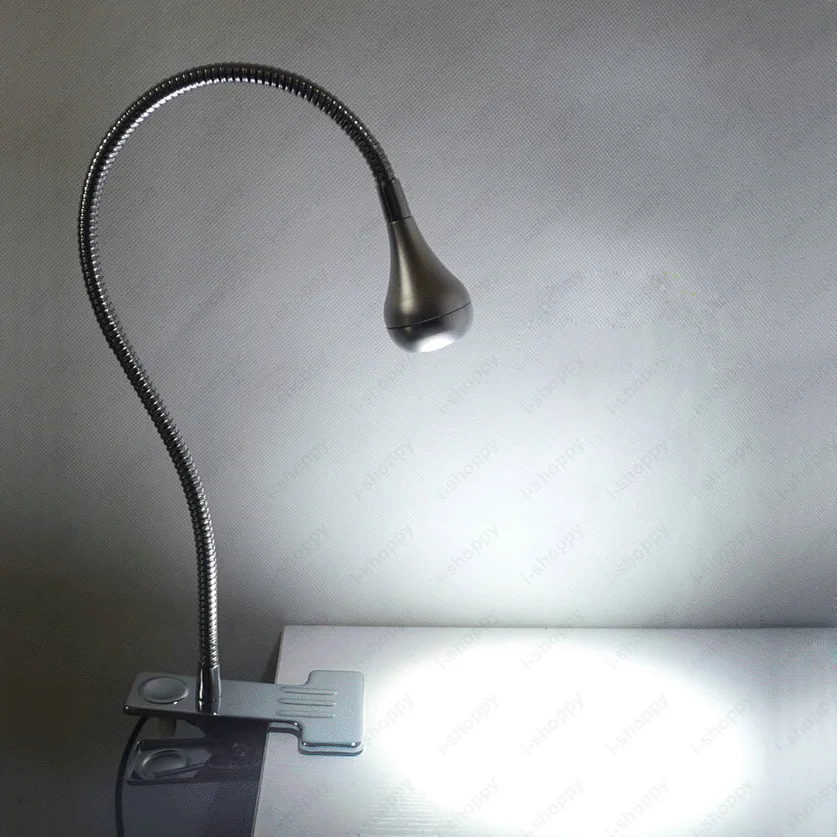 3 Вт светодиодный Настольный светильник с зажимом и зажимом для изображения, светильник для включения/выключения, гибкая труба, точечный светильник, прикроватный светильник, серебристый корпус