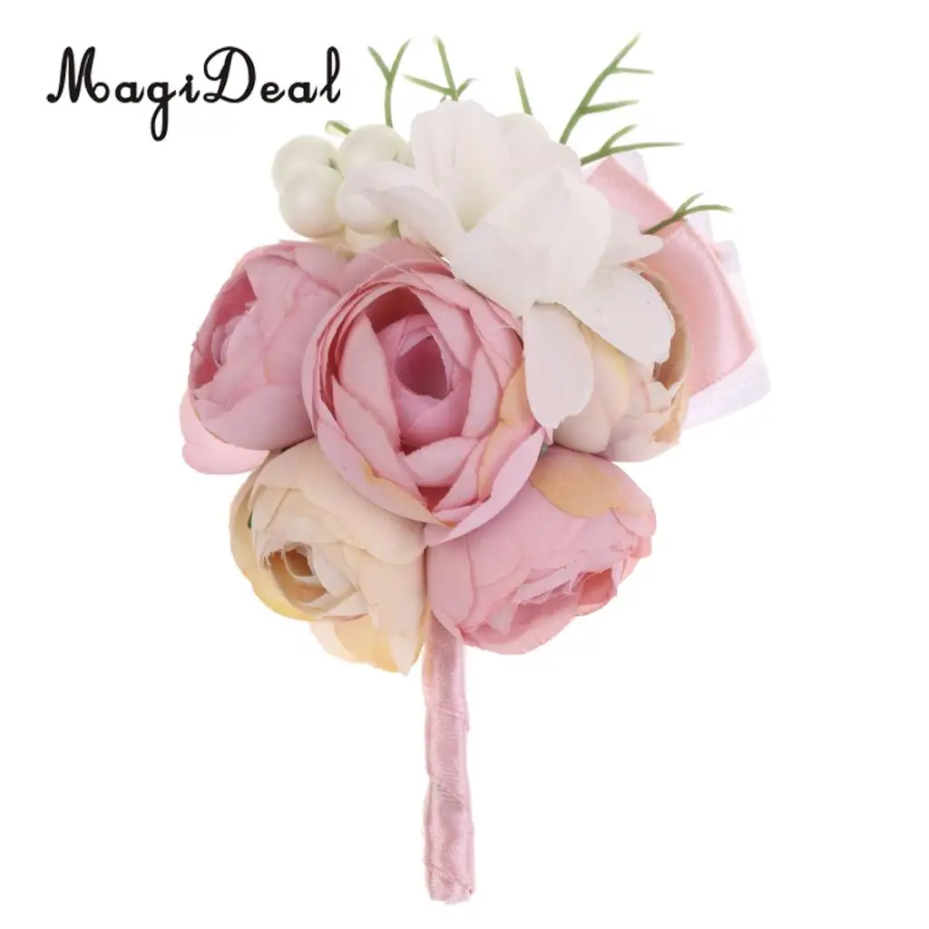 MagiDeal Elegant Wedding Artificial Pearl Corsage Crafts for Bridal Groom Engagwment Party Ceremony Formal Occasion Peach/Pink