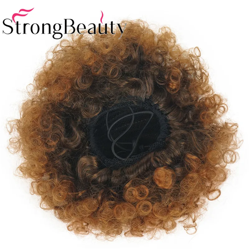 Strongbeauty афро булочка шиньон волосы конский хвост Синтетический кудрявый пушистый зажим в шнурок черный для женщин