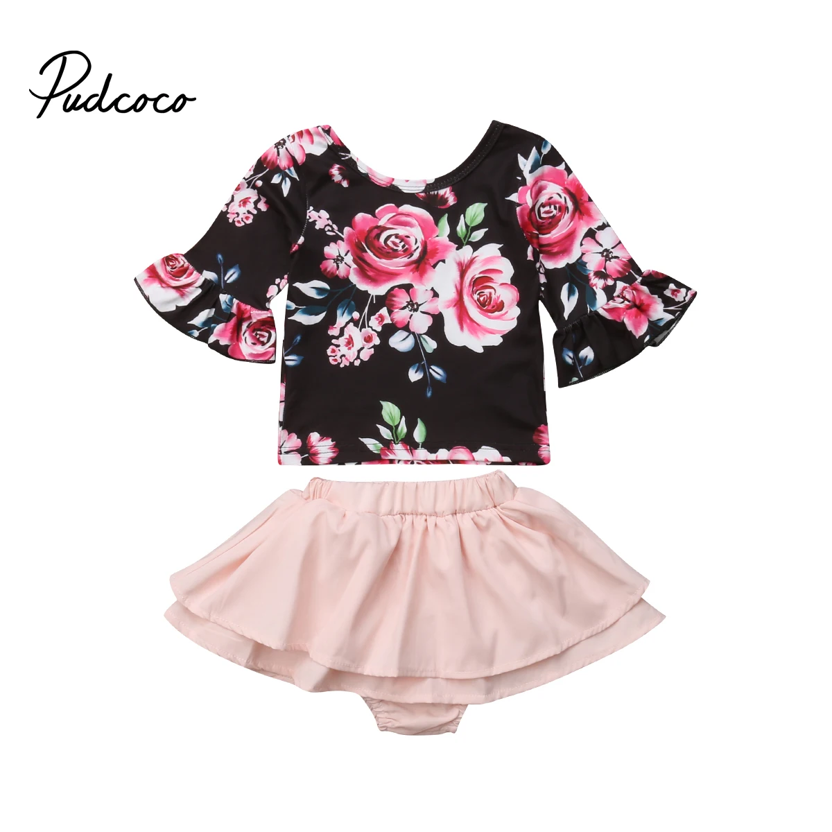 Pudcoco малыша Одежда для детей; малышей; девочек цветок с расклешенными рукавами футболки Шорты-юбки наряды хлопковая детская одежда детей