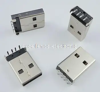 

50Pcs USB Type A 4 Pin Male Right Angle DIP Connector DIY