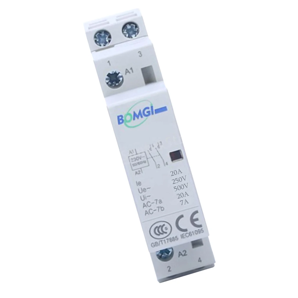 20 Amp, 2 Pole 2 Normally Open (NO) Contactor 20A AC, Coil 230V AC DIN Rail Mounted