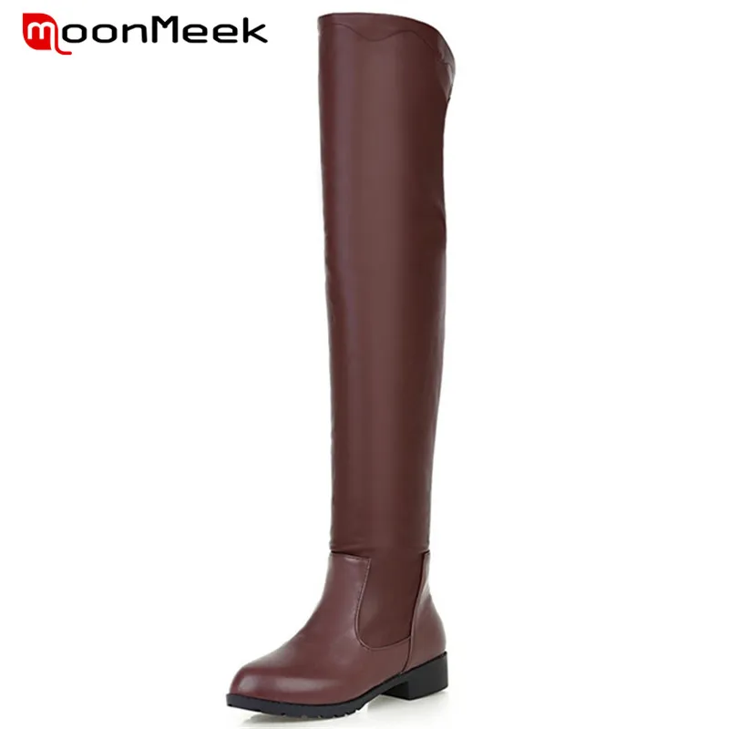 

MoonMeek NEW fashion 2020 popular low heel thigh high boots soft pu leather woman boots winter over the knee boots ladies