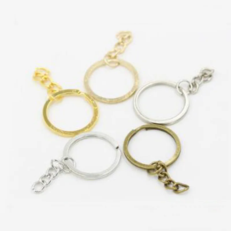 Wholesale 50 pcs/lot 25mm Hole Key Ring Key Chain Rhodium Plated Round