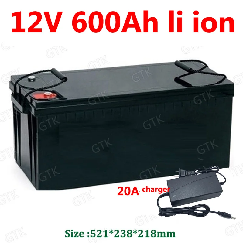 Водонепроницаемый 12 В 600AH литий-ионный аккумулятор 100A BMS литий-ионный аккумулятор для EPS UPS RV для хранения солнечной энергии для гольфа+ 20A зарядное устройство