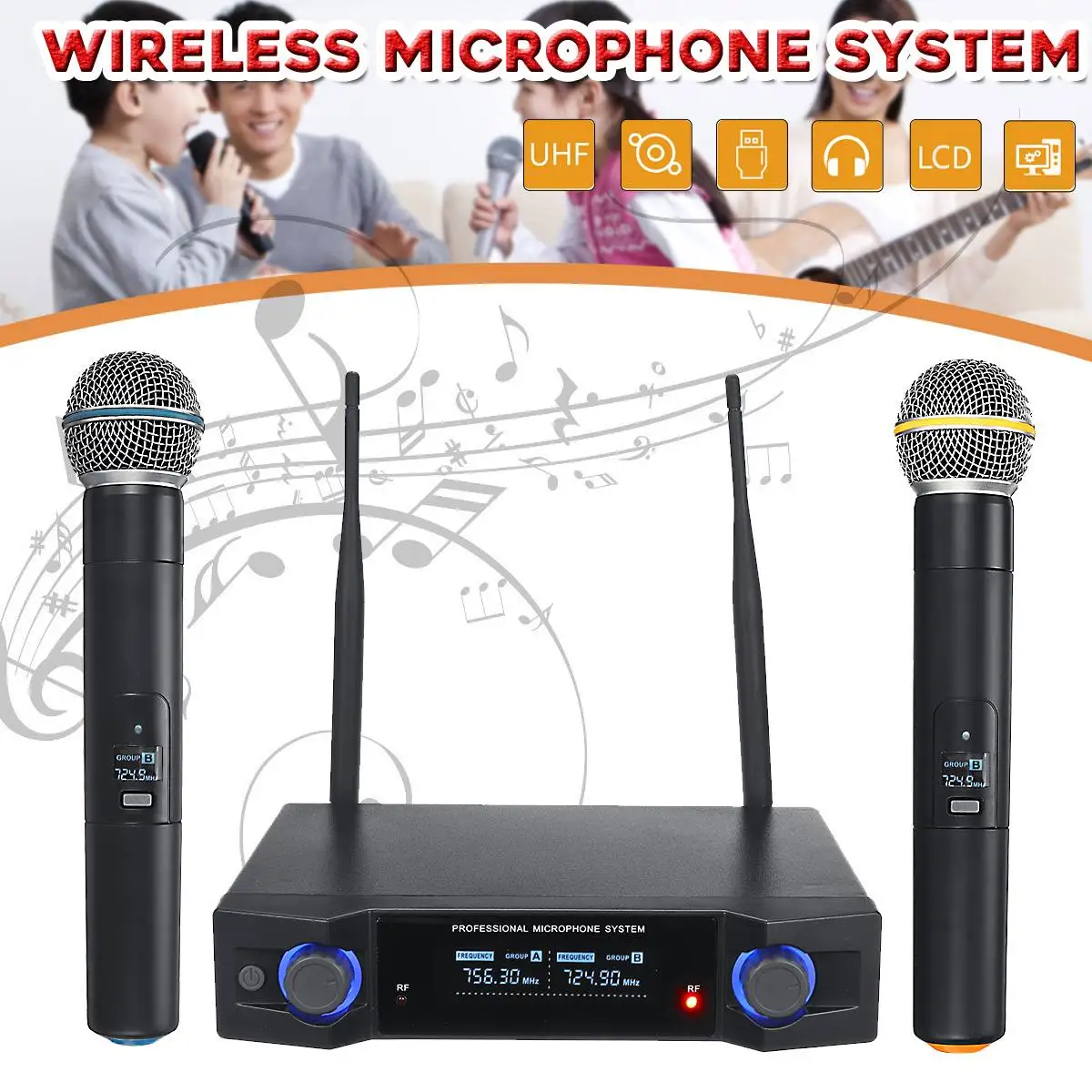 

KINCO UHF Multifunction Wireless Karaoke Microphone System Mic Speaker for KTV Conference Presentation
