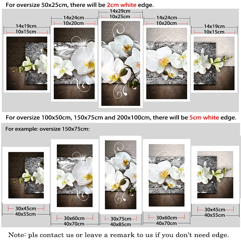 Белая цветочная картина орхидеи, современный холст, художественный плакат, 5 шт., модульная живопись, настенная художественная картина, принт для гостиной, домашний декор