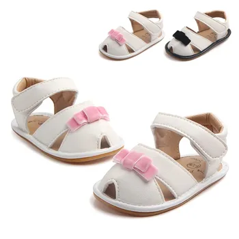 

Newborn Baby Girl Sandals Cute Velvet Bow Tie PU Leather Baby Girl Shoes Flat Heel Rubber Sole Beach Sandals Wholesale