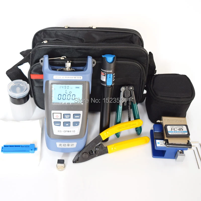 

12pcs/set FTTH Fiber Optic Tool Kit with Fiber Cleaver -70~+10dBm Optical Power Meter Visual Fault Lcator 5km