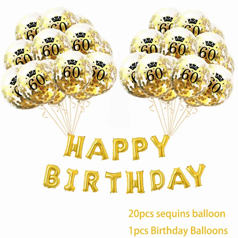 

60 Year old Balloon Gold Baloons Confetti Balloon Party Wedding Decoration Set Latex Balloons Globos Birthday Party Supplies