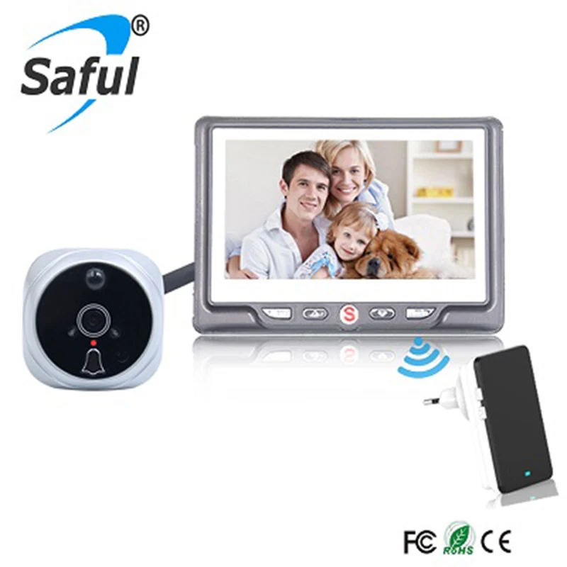 

2018 New 4.3" Wireless video door viewer with Multi-languages recordable peephole Home Security +1 wireless doorbell