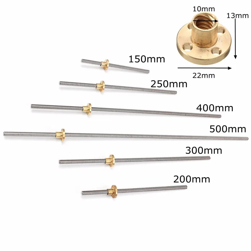 Нержавеющая сталь 8 мм T8x2 ходовой винт с резьбой T8 в форме трапеции, 150/200/250/300/400/500 мм для 3D-принтеры комплект Запчасти аксессуары