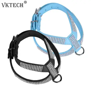 

Pet Dog Harness Bling Rhinestone PU Leather Puppy Dog Collars Control Walk