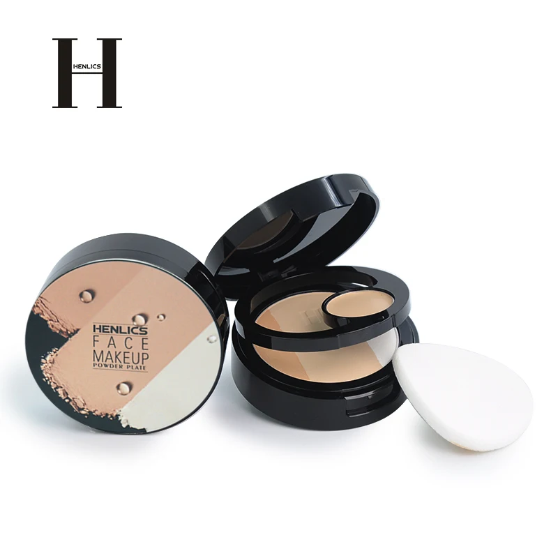 HENLICS Full Effect Foundation Makeup Powder Waterproof Whitening Shimmer And Matte 3 Colors Pressed Powder Make up Palette (10)