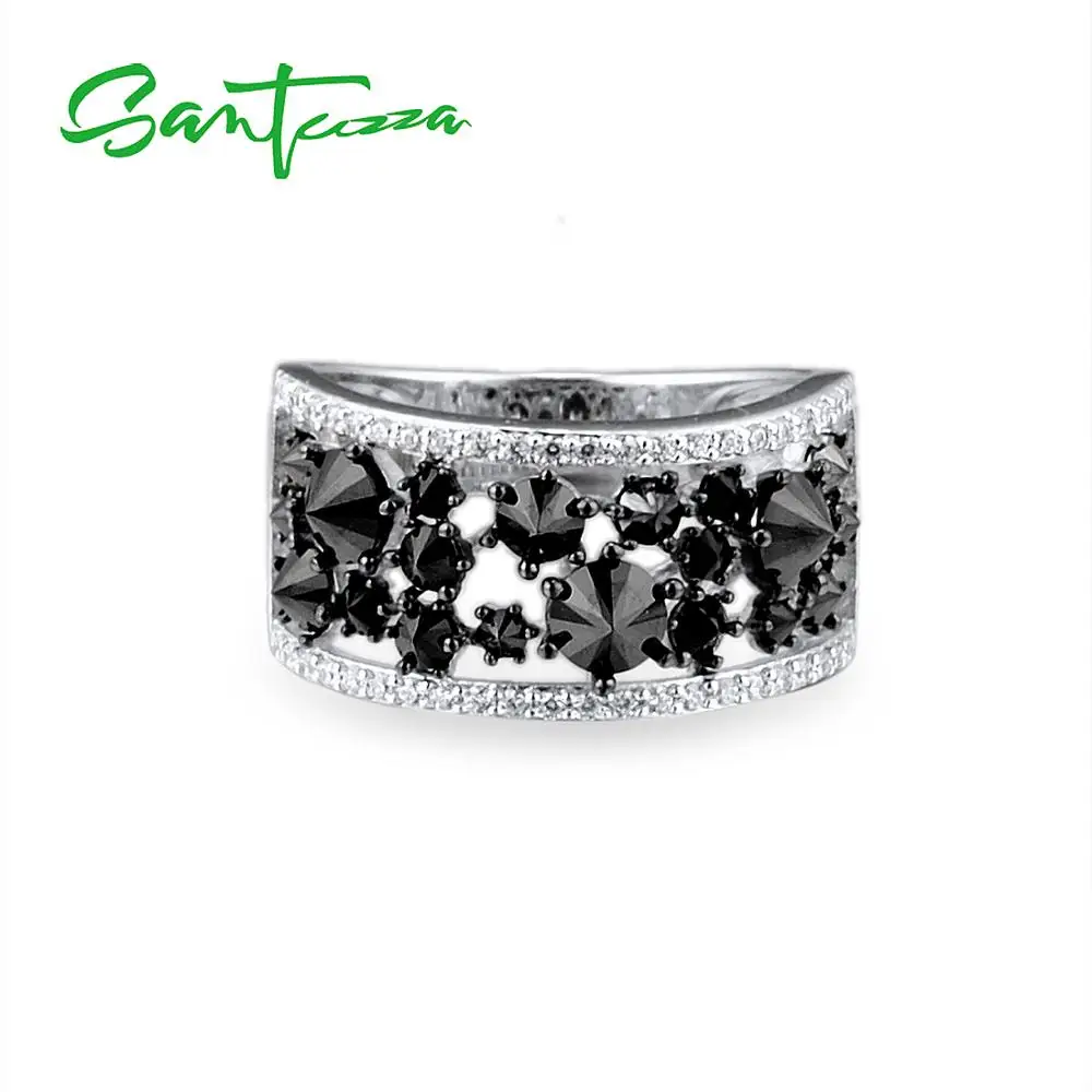 Santuzza, серебряные кольца для женщин, черные шпинели, каменное кольцо, AAA кубический цирконий, кольца из чистого 925 пробы серебра, вечерние ювелирные изделия