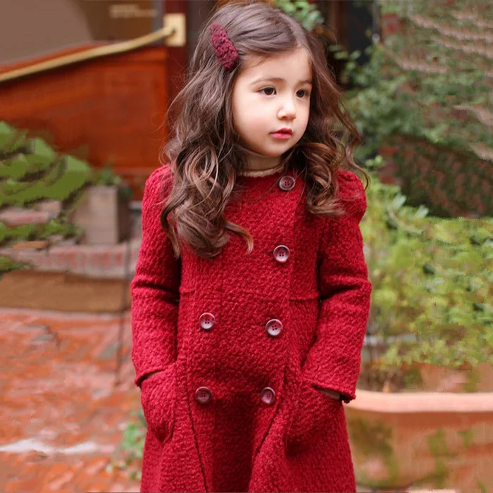 New 2014 Autumn/Winter Kids Red Coats Girls Double breasted Outerwear