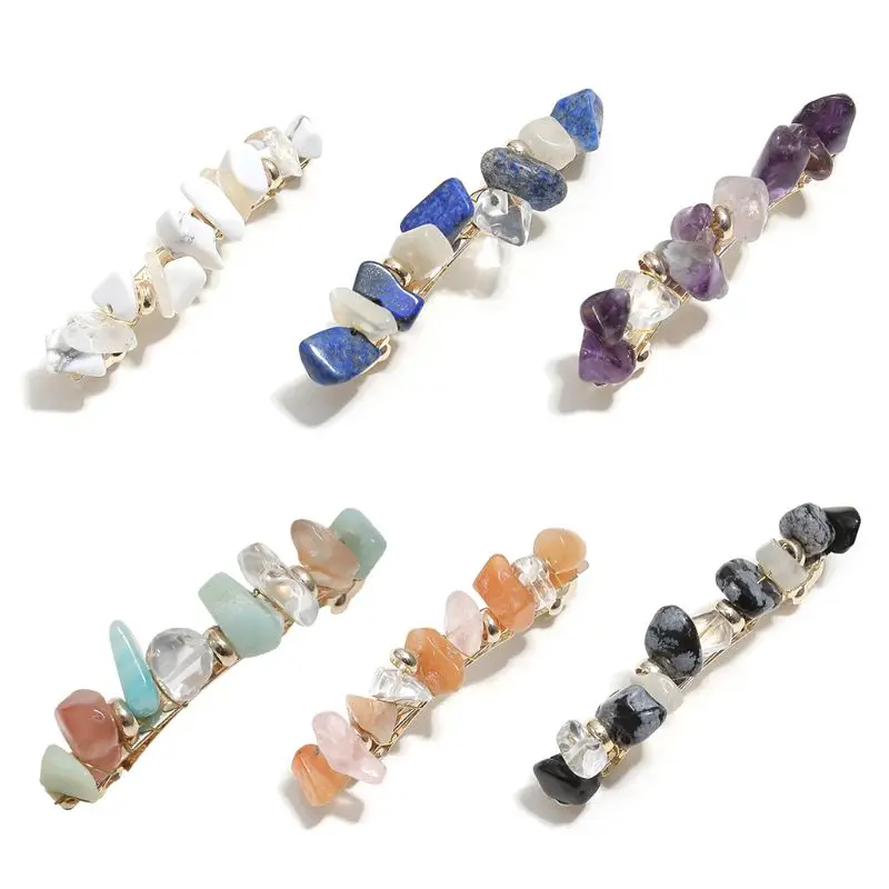 

Woman Temperament Stone And Crystal Color Match Bang Clip Simple And Fresh Retro Alloy Hair Clip Hair Accessories