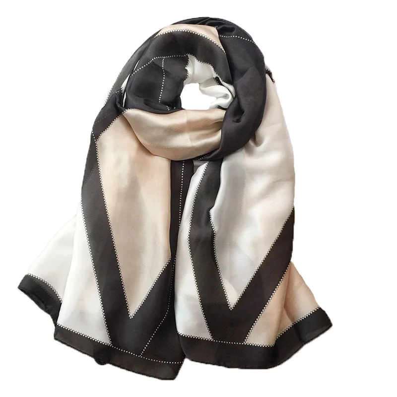 Gh012black Хиджаб платок на голову женский модный длинный шелковый шарф для леди Европейский дизайн классический бренд роскошный длинный платок с принтом - Цвет: Gh012black