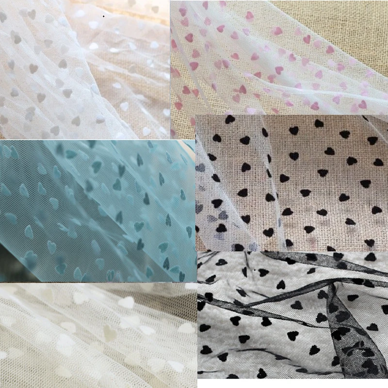 

Different colors trim 3D lace tulle heart dot handmade lace mesh fabric