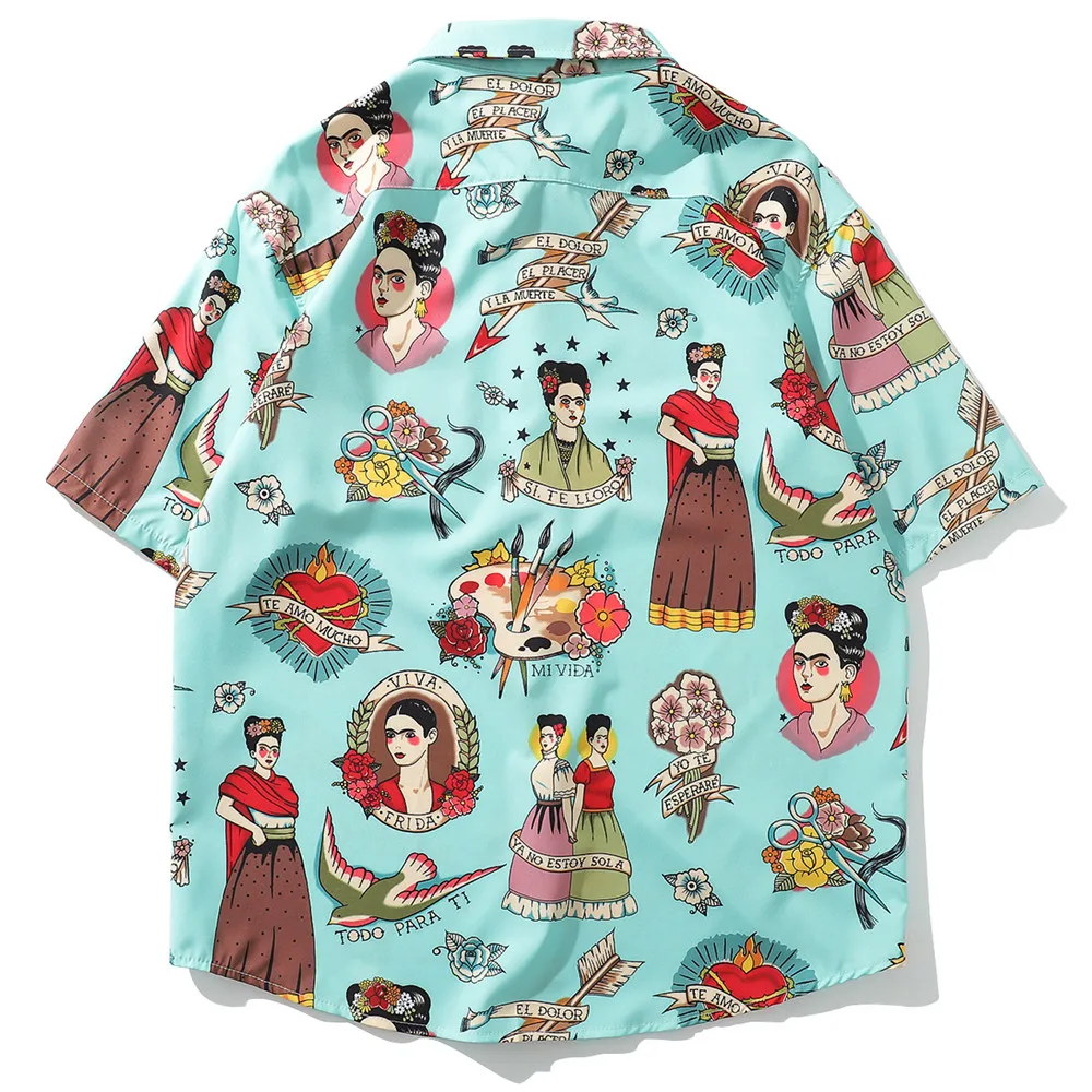 OSCN7 2019 عارضة منقوشة قصيرة الأكمام قميص الرجال الشارع 2019 هاواي الشاطئ النساء قابل للتعديل تنحنح قصيرة الأكمام قمصان رجالي 3106