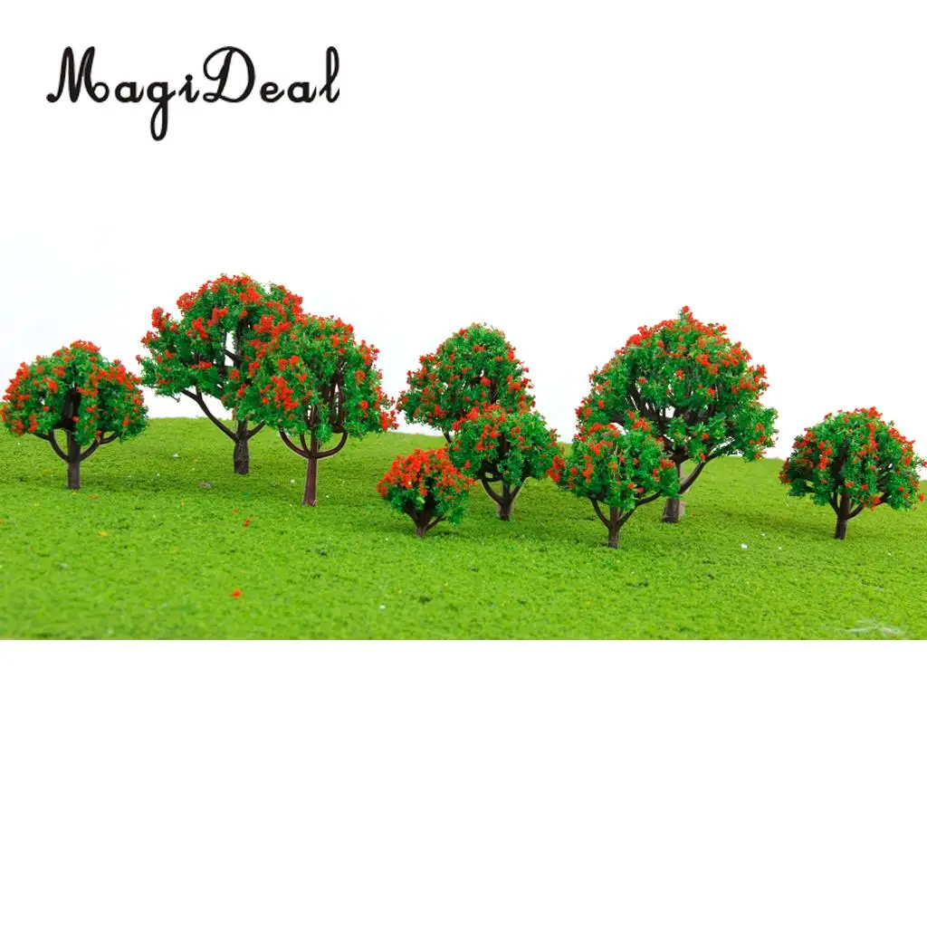 10Pcs/Lot Red Flower Trees Model Train Railroad Railway Street Architecture Scenery Landscape HO N Z Scale Toys for Children