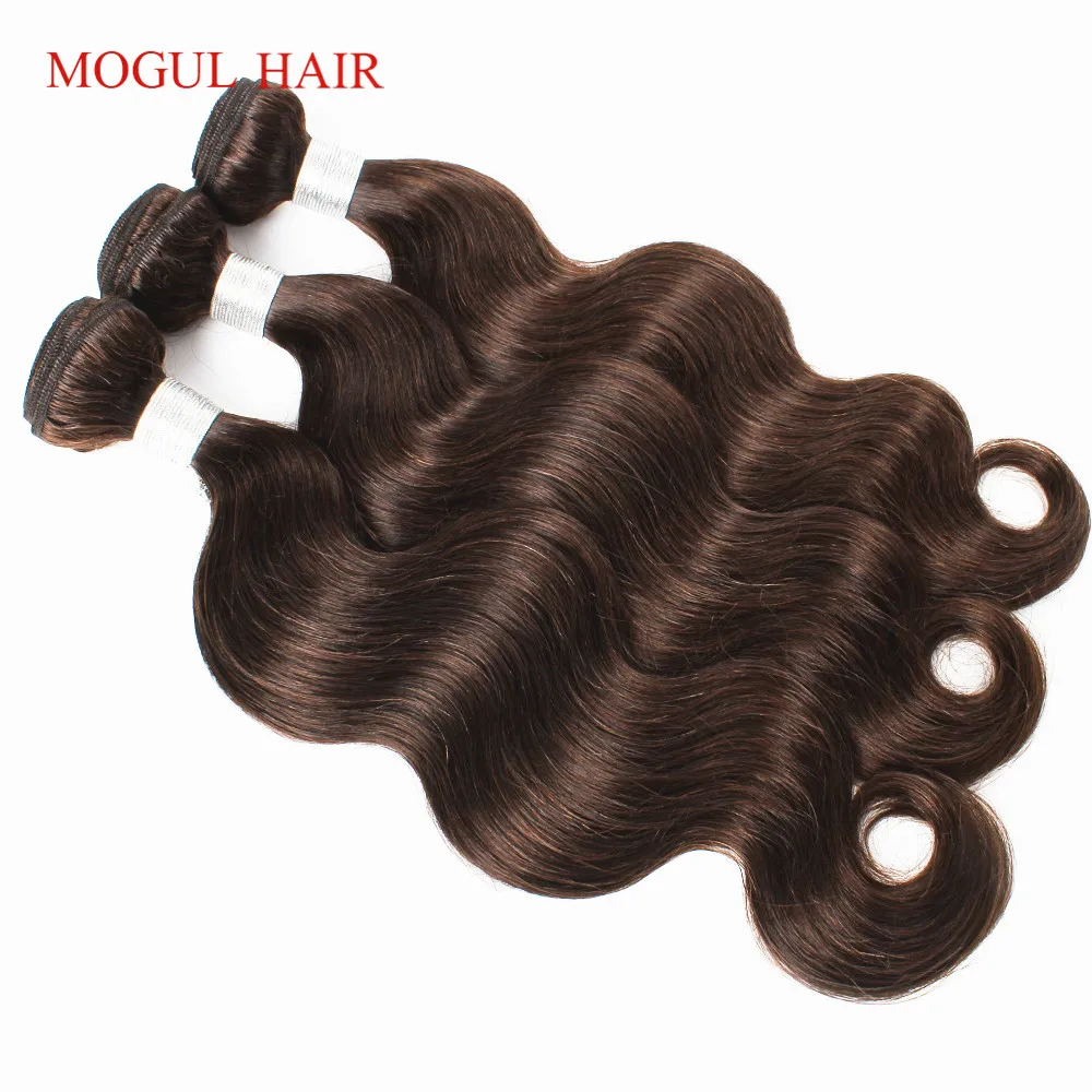 MOGUL HAIR Body Wave Bundles with Closure Color 2 Dark Brown 2/3 Bundles Brazillian Hair Pre-Colored Remy Human Hair Extension