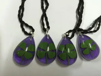 

FREE SHIPPING 10 pcs natural four leaf clover noble purple color drop shape charming pendant