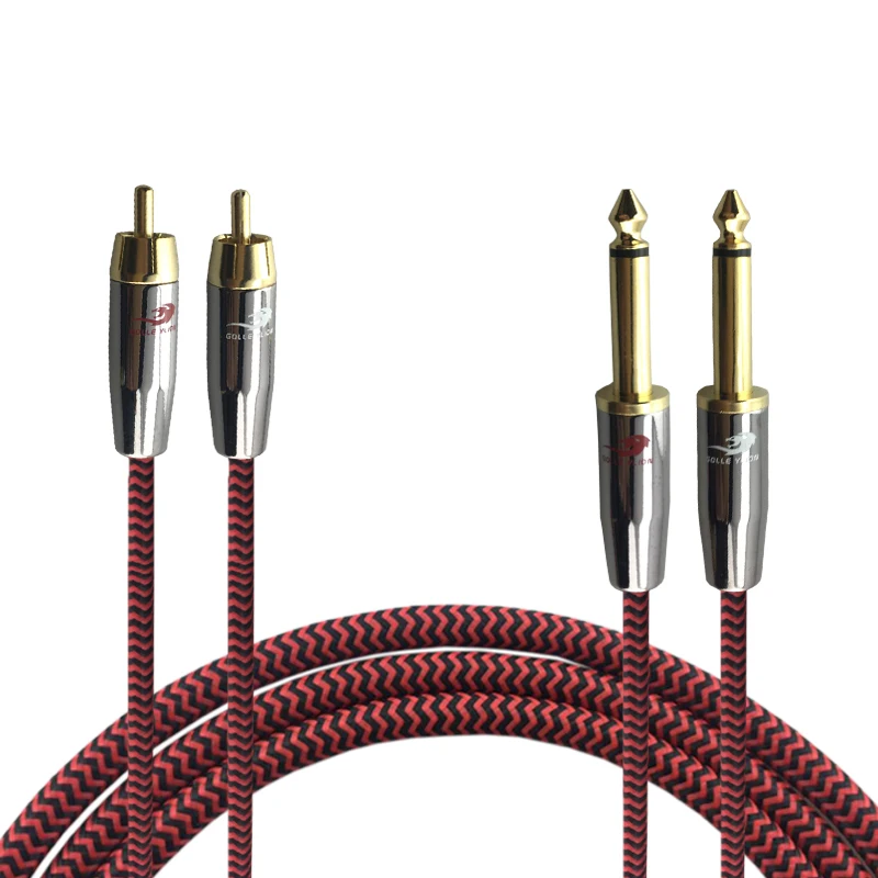 Audiophile Audio Cable Dual 6.35mm to Dual RCA Mixer Console Amplifier