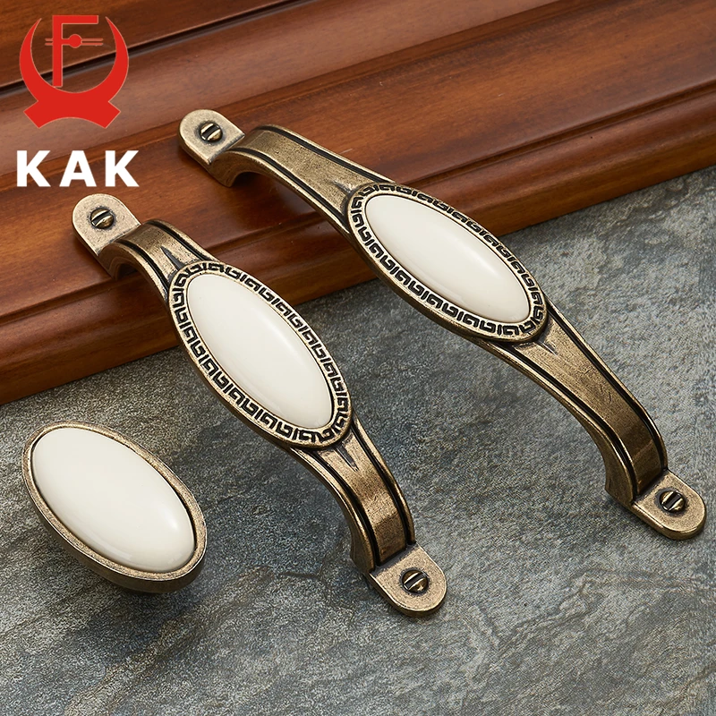 KAK Античная бронзовая керамическая белая ручки шкафа из цинкового сплава ящика