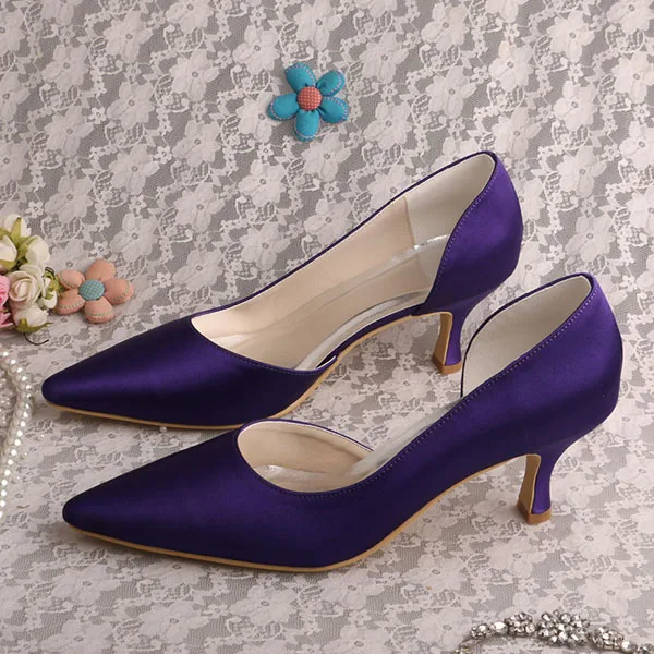 22 цвета; острый носок; фиолетовый атлас; средний каблук; женская Праздничная обувь; обувь для свадьбы - Цвет: Фиолетовый