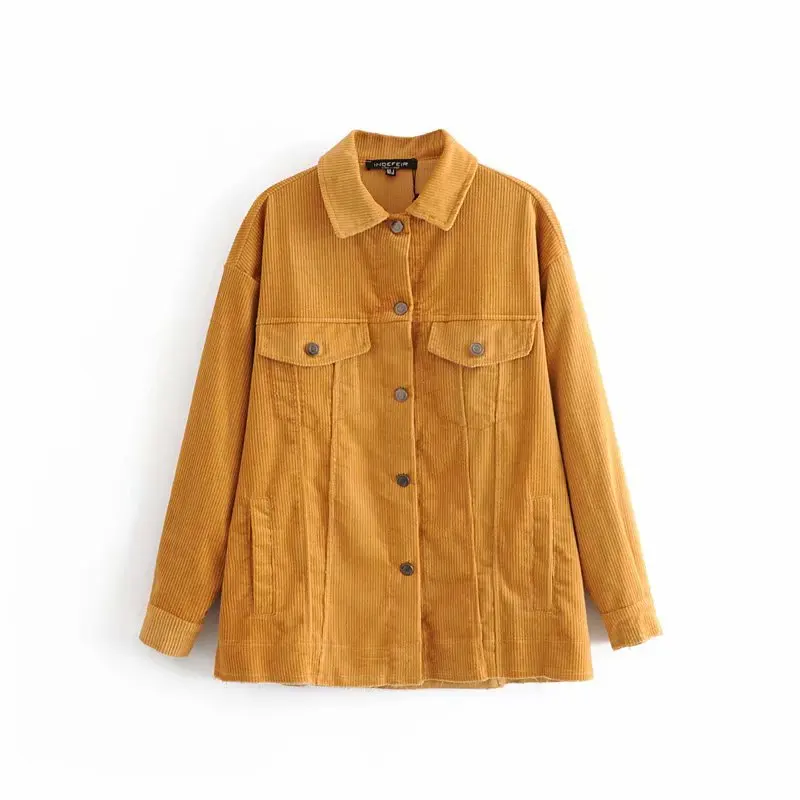 

WT183 Brief Fashion Blue Orange Color Single Breasted Corduroy Jacket Women Classic Match all Jackets Outwear
