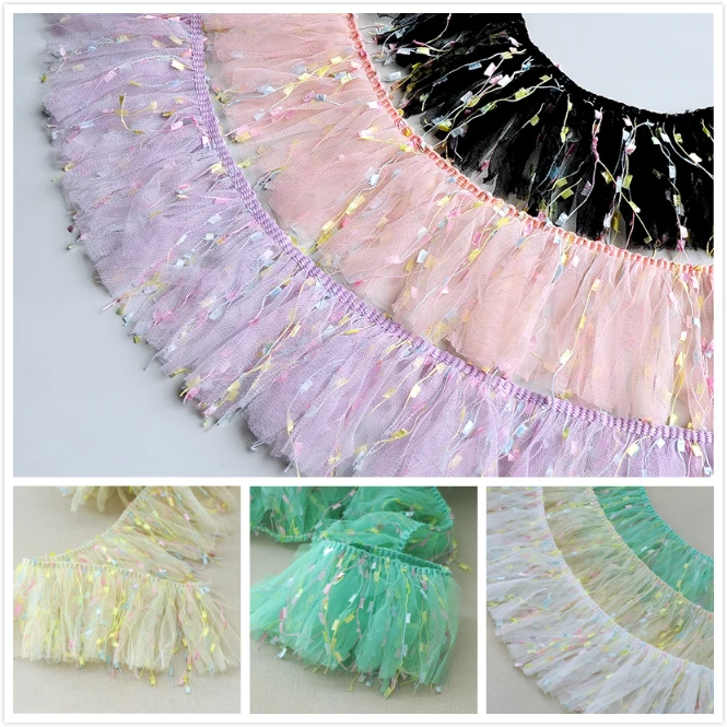

10cm Wide Candy Color Mesh Tassel Tulle Lace Fabric Line Home Decoration Accessories Skirt Dress Clothes DIY Toy Doll Sewing
