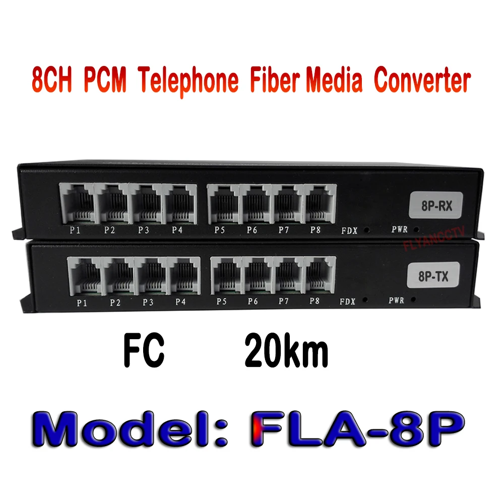 

8 Channel PCM Voice Fiber Telephone Converter Optical Media Converter Converters Transmitter and Receiver, Single Mode 20KM