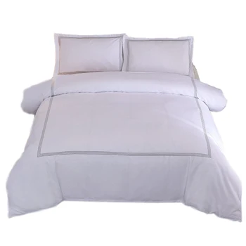 

White Bedding Set Queen/King Size Grey Embroidered Duvet Cover Pillowcases Sets for Hotel Home Bed Linen Set Bedding 3pcs