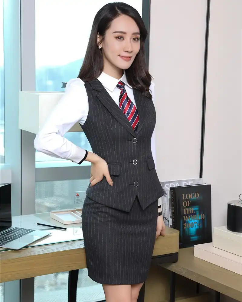 Office Uniform Designs Women Business Suits Skirt and Jacket Sets Ladies Grey Blazer Work Wear