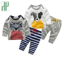 Детская одежда девушки мультфильм лиса собака топы штаны в полоску комплект одежды для малышей костюм для мальчиков детская одежда спортивный костюм для младенцев
