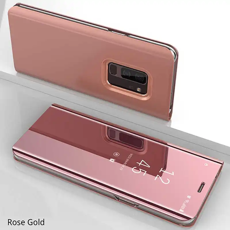 Вид умный зеркальный чехол для телефона для Samsung Note 8 9 M20 флип чехол для Galaxy J3 J4 плюс J5 J6 J7 J8 prime кожаный чехол-книжка - Цвет: rose gold