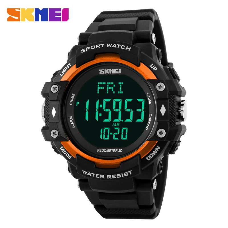 SKMEI Men Sports Watches 3D Pedometer Heart Rate Monitor Calories Counter 50M Waterproof Digital LED Men's Wristwatches