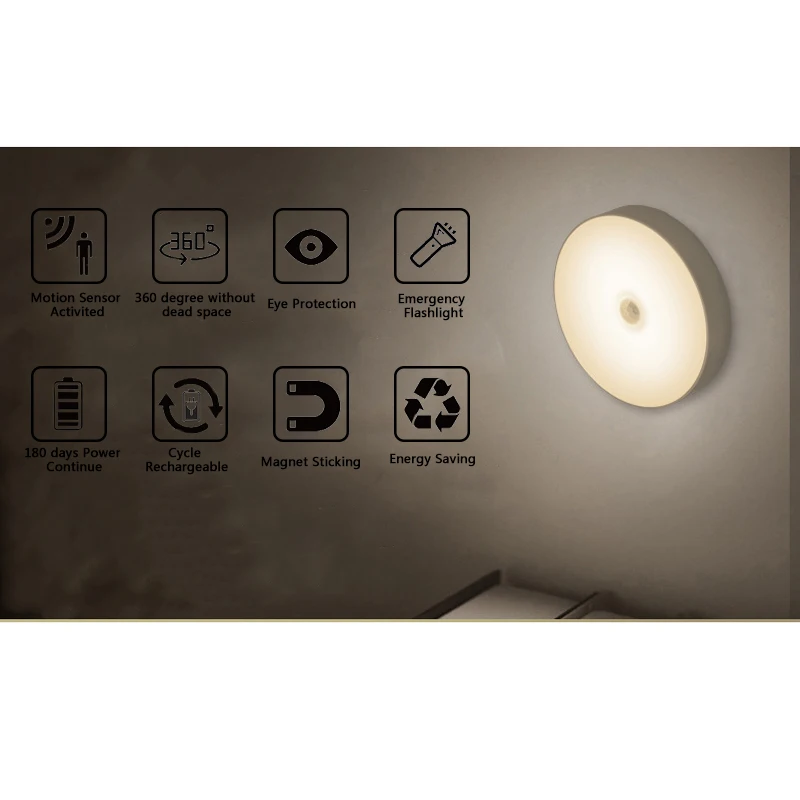 6 светодиодов PIR датчик движения ночник Автоматическое включение/выключение для спальни ЛЕСТНИЦЫ шкаф гардероб Беспроводная перезаряжаемая USB настенная лампа