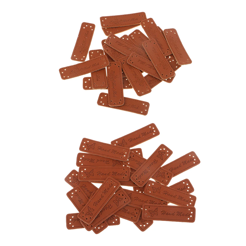 40 Pieces Vintage PU Leather Retro Brown Synthetic Handmade Label Tags DIY Sew Craft Patch