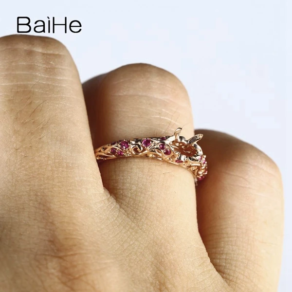 BAIHE Solid 18 k розовое золото(AU750) обручальное Обручальное женское кольцо натуральный рубин 5,5 мм круглый разрез полукрепление изысканные детали ювелирного изделия