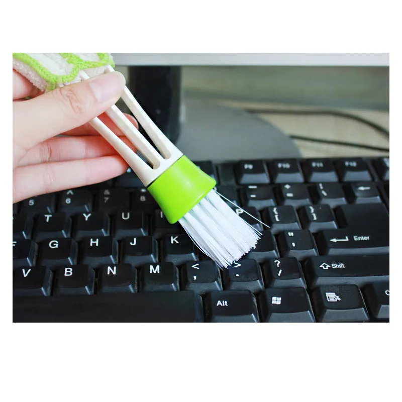 

Mini 2 In 1 Keyboard Dust Collector Cleaner Kit 2 Heads Computer Cleaner Tool Auto Cars Window Blinds Cleaner Brushes Set