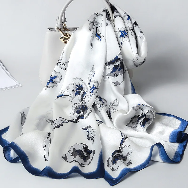 

2019 Luxury 100% Pure Silk Scarf Women Brand Hangzhou Real Silk Wraps for Ladies Print Shawls Foulard Femme Natural Silk Scarves