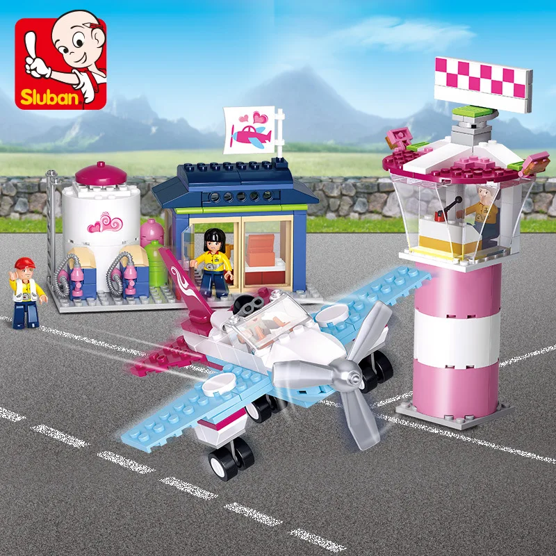 

SLUBAN 284pcs Legoing City Friends Girl Dolphin Bay Pier Airport Bricks Building Blocks Pink Dream Airplane Toys for Children