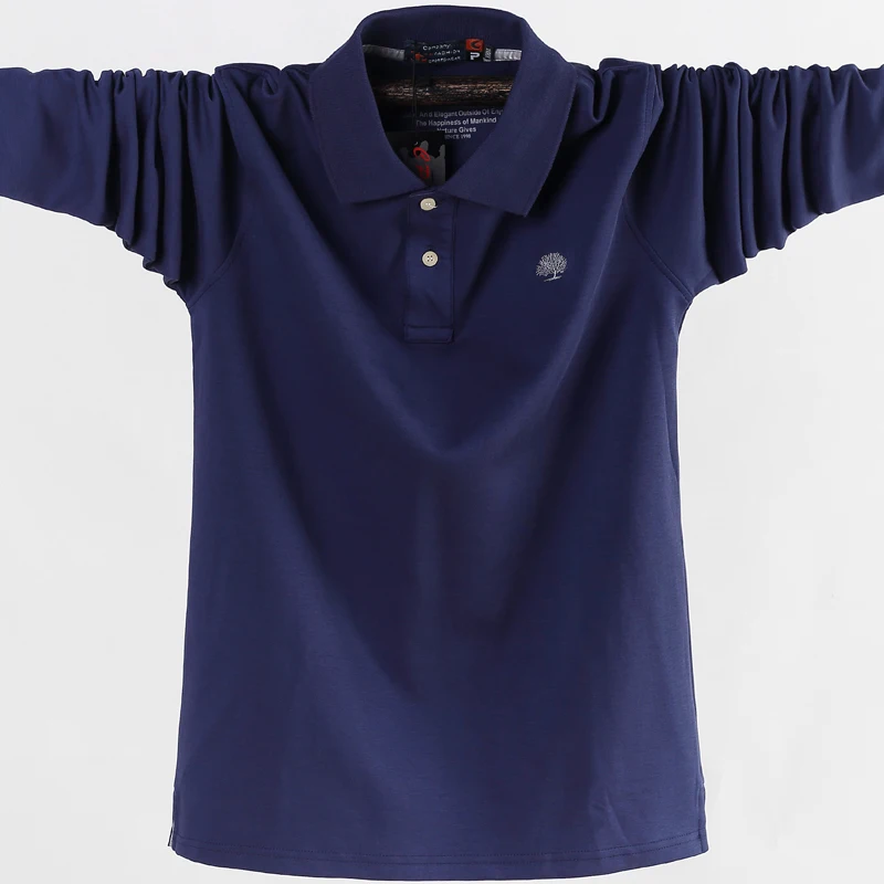 Рубашка поло с длинными рукавами более размера d, хлопковые мужские большие футболки, Осенние тонкие свободные большие размеры 5XL, мужские повседневные рубашки поло - Цвет: Синий