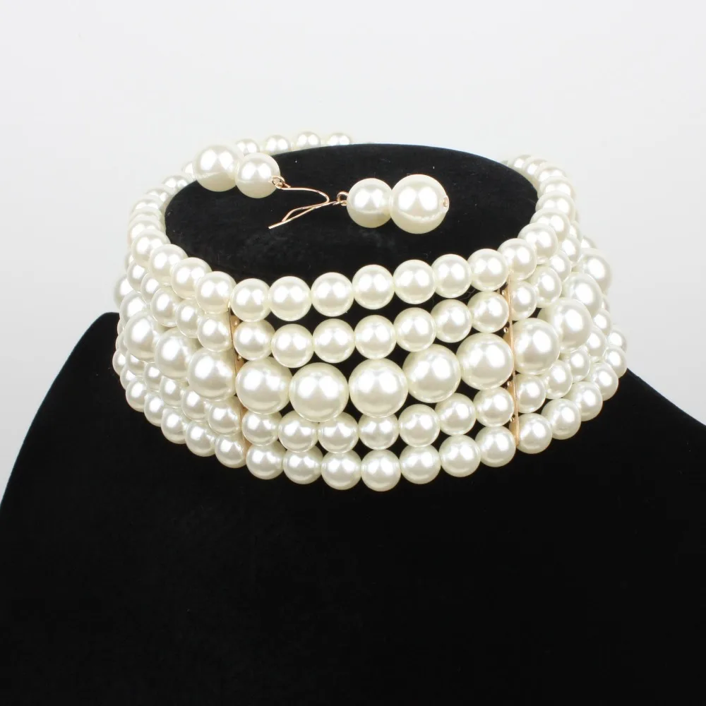 

Classic Statement Choker Necklace For Women Jewelry Fashion Multi-Layer Pearl Party Femme Necklace Earring Jewelry Sets Duftgold