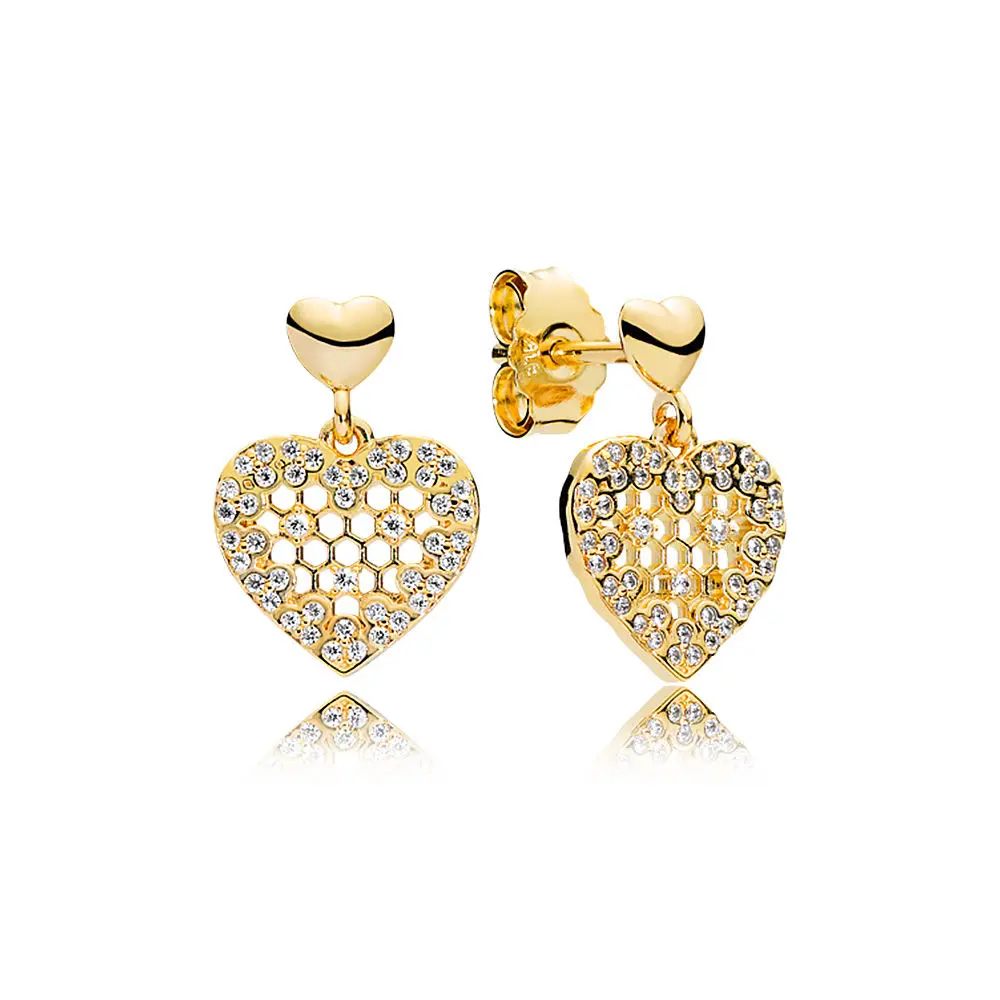 6 стильных золотых 925 пробы серебряных сережек с круглым сердцем и квадратными кристаллами для женщин, хорошее ювелирное изделие