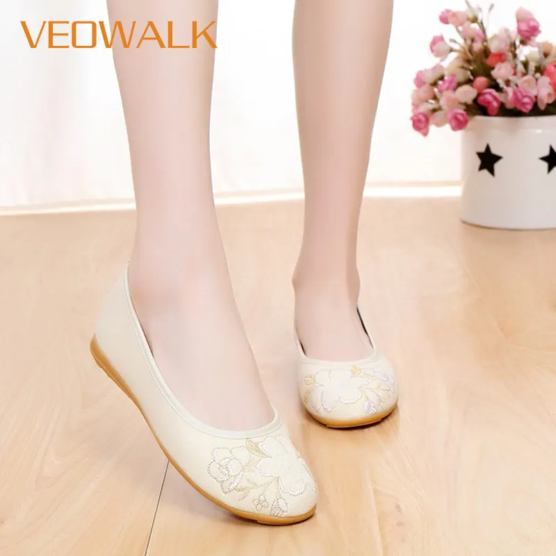 

Veowalk Women Cotton Embroidered Low Cut Ballet Flats Ladies Comfort Slip-on Shoes Vegan Woman Ballerinas Soft Nurse Shoes