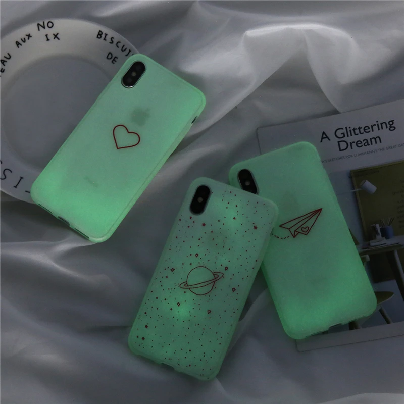 

Super Phone Case For iPhone XS MAX XR X Love Heart Moon Stars Luminous Back Cover For iPhone 7 8 6 6S Plus Soft TPU Back Cover