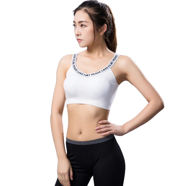 

Letter Straps Style Workout Full Figure Women Wirefree Bra Breathable Vest Comfy Fitness Sweat Bra Seamless Stretch Bralette